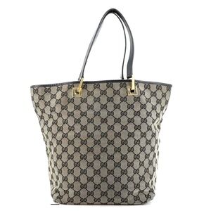 Gucci black and gray GG monogram fabric medium size tote bucket bag